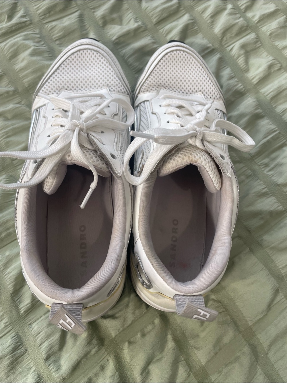 Sandro White Mesh & Leather Women’s Sneakers with Silver Accents